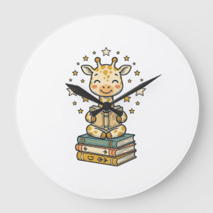 Cute Reading Giraffe Book Lover Vintage Shirt Desi Large Clock