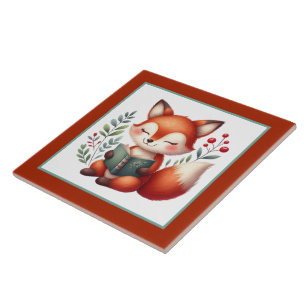 Cute reading lovers book nook fox library  tile