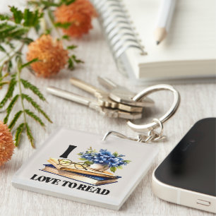 Cute reading lovers word art key ring