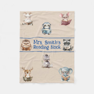 Cute "Reading Nook" watercolor animals custom Fleece Blanket
