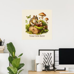 Cute reading nook woodland animals customisable poster