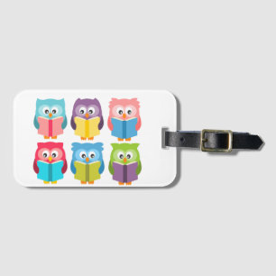 Cute reading owls luggage tag
