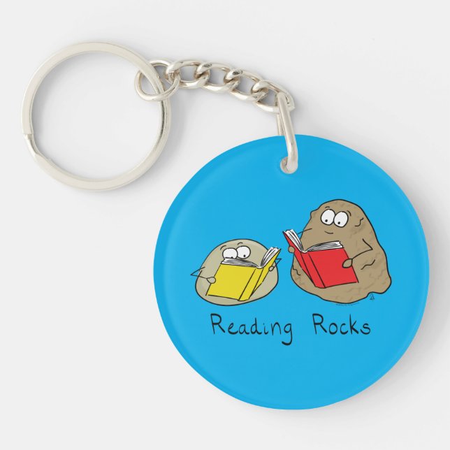 Cute Reading Rocks Librarian Book Lovers Key Ring (Front)