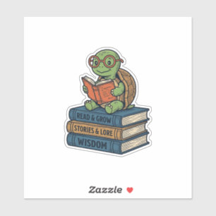 Cute Reading Turtle on Books Vintage Vector_1