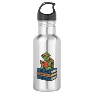 Cute Reading Turtle on Books Vintage Vector_1 532 Ml Water Bottle