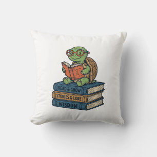 Cute Reading Turtle on Books Vintage Vector_1 Cushion