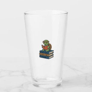 Cute Reading Turtle on Books Vintage Vector_1 Glass