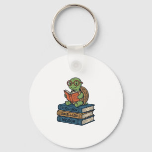 Cute Reading Turtle on Books Vintage Vector_1 Key Ring