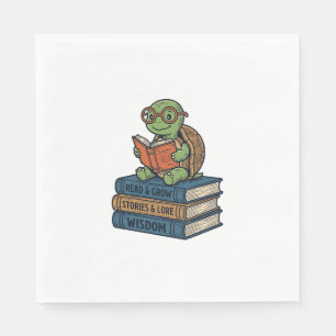 Cute Reading Turtle on Books Vintage Vector_1 Napkin