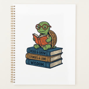 Cute Reading Turtle on Books Vintage Vector_1 Planner