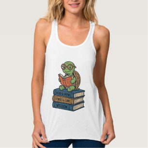 Cute Reading Turtle on Books Vintage Vector_1 Singlet