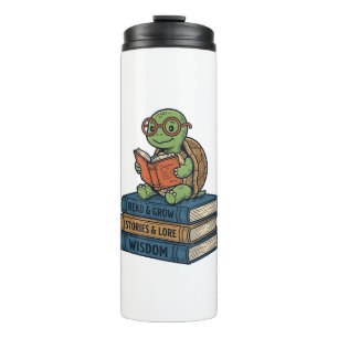 Cute Reading Turtle on Books Vintage Vector_1 Thermal Tumbler