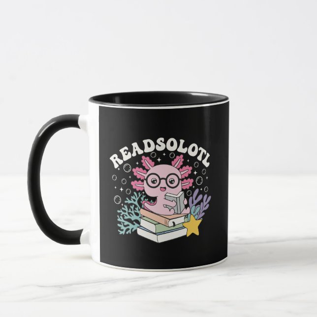 Cute Readsolotl Axolotl Reading Books Pun Coffee  Mug (Left)