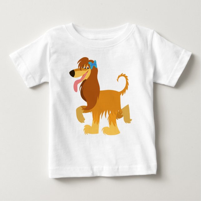 Cute Ready Cartoon Afghan Hound Baby T-Shirt (Front)