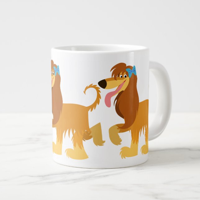 Cute Ready Cartoon Afghan Hound Jumbo Mug (Front Right)