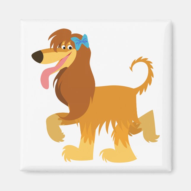 Cute Ready Cartoon Afghan Hound Magnet (Front)