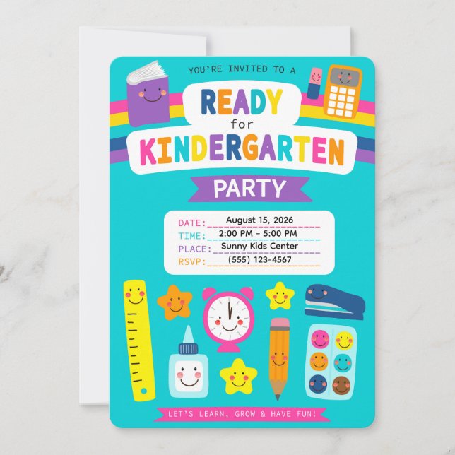 Cute Ready for Kindergarten Party Invitation (Front)