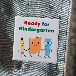 Cute Ready for Kindergarten School Book 15 Cm Square Badge