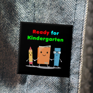 Cute Ready for Kindergarten School Book Dark Colou 15 Cm Square Badge