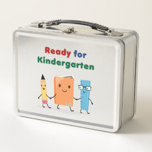 Cute Ready for Kindergarten School Book Metal Lunch Box