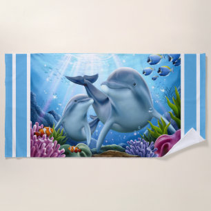 Cute Realistic Dolphins Beach Towel
