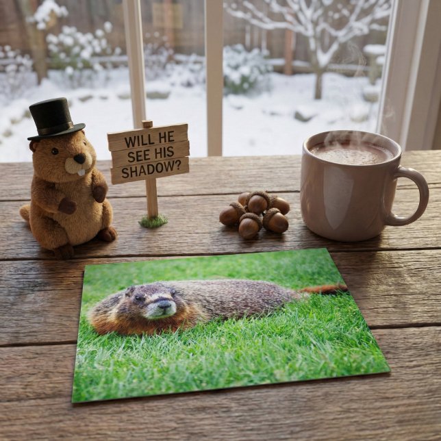 Cute Realistic Groundhog Peeking In Green Grass Postcard (Creator Uploaded)