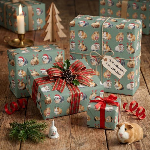 Cute Realistic Guinea Pig Christmas Wrapping Paper
