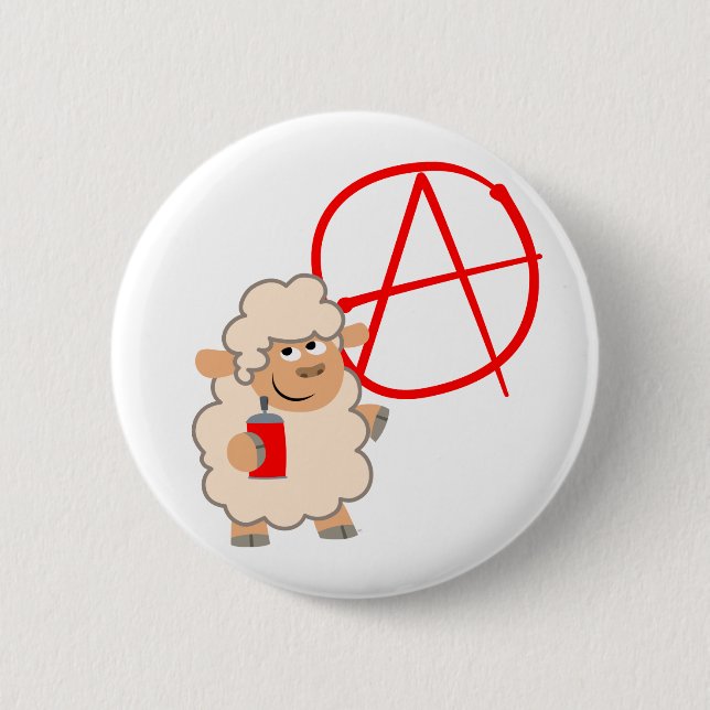 Cute Rebellious Cartoon Sheep Button (Front)