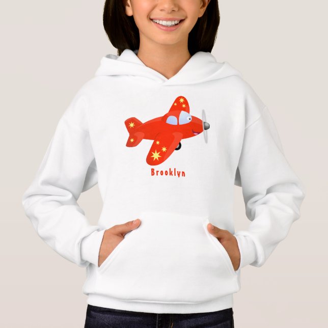 Cute red aeroplane flying cartoon illustration (Front)