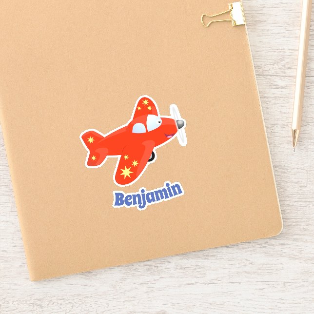 Cute red aeroplane flying cartoon illustration (Notebook)