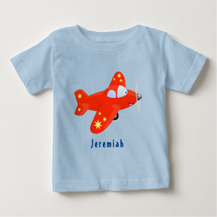 Cute red aeroplane flying cartoon illustration baby T-Shirt
