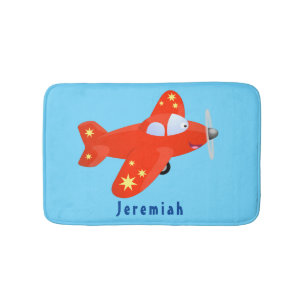 Cute red aeroplane flying cartoon illustration bath mat