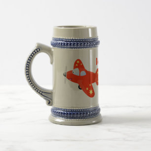 Cute red aeroplane flying cartoon illustration beer stein