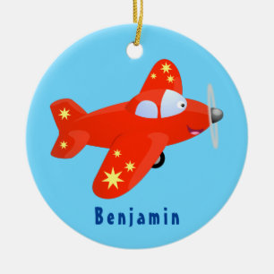 Cute red aeroplane flying cartoon illustration ceramic tree decoration