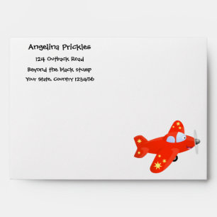 Cute red aeroplane flying cartoon illustration envelope