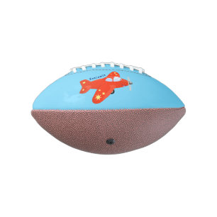 Cute red aeroplane flying cartoon illustration football