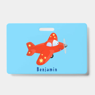 Cute red aeroplane flying cartoon illustration ID badge