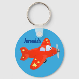 cute red aeroplane flying cartoon illustration key ring