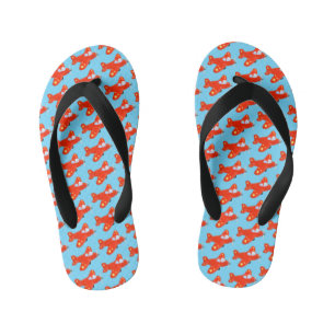 Cute red aeroplane flying cartoon illustration kid's jandals