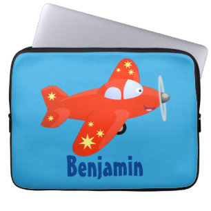 Cute red aeroplane flying cartoon illustration laptop sleeve