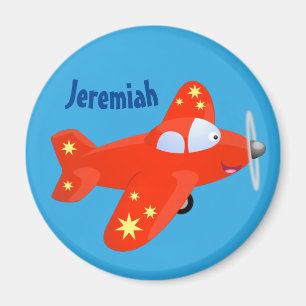 cute red aeroplane flying cartoon illustration magnet