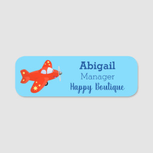 Cute red aeroplane flying cartoon illustration  name tag