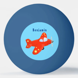 Cute red aeroplane flying cartoon illustration ping pong ball