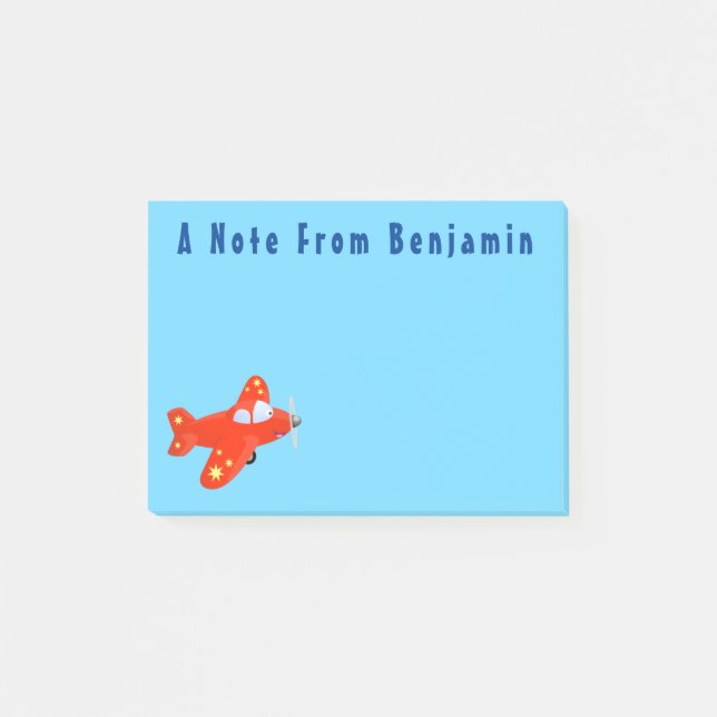 Cute red aeroplane flying cartoon illustration post-it notes (Front)