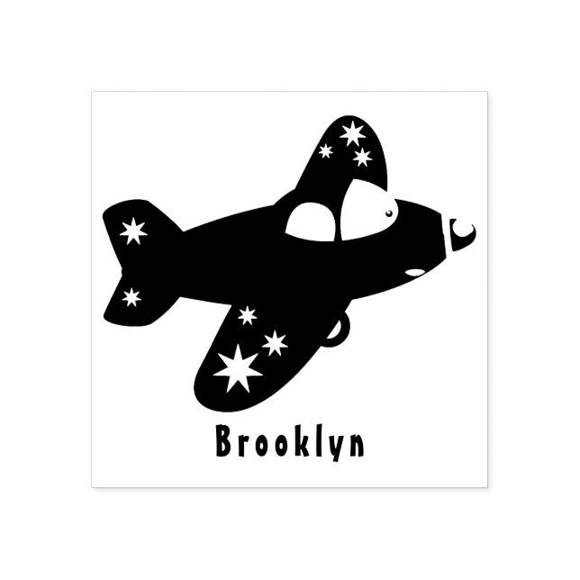 Cute red aeroplane flying cartoon illustration rubber stamp (Imprint)