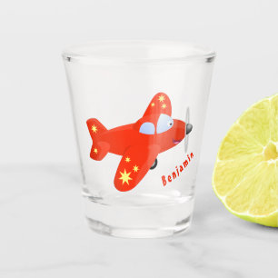 Cute red aeroplane flying cartoon illustration shot glass