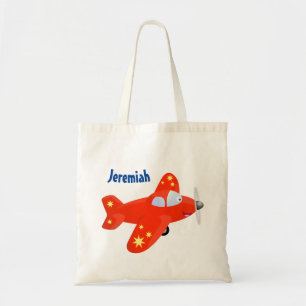 Cute red aeroplane flying cartoon illustration tote bag