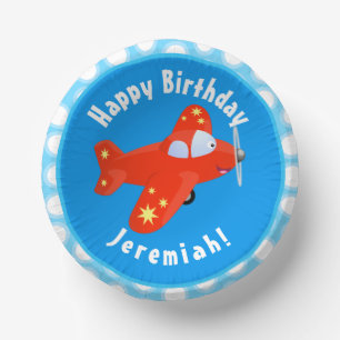 Cute red airplane flying cartoon illustration paper plate
