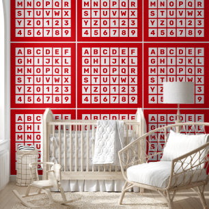 Cute Red Alphabet and Number Pattern Wallpaper