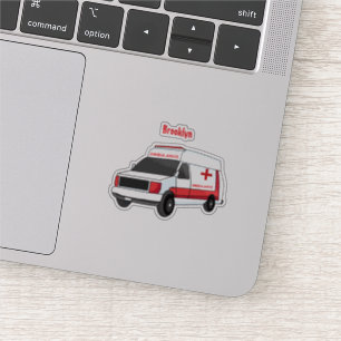 Cute red ambulance van cartoon